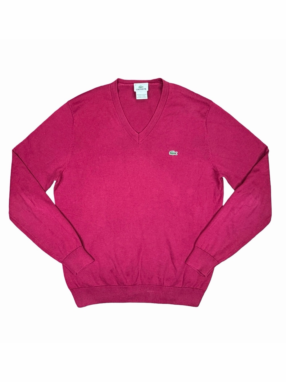 Lacoste V-Neck Pullover Sweater - Size 5 (Large) - Burgundy Red